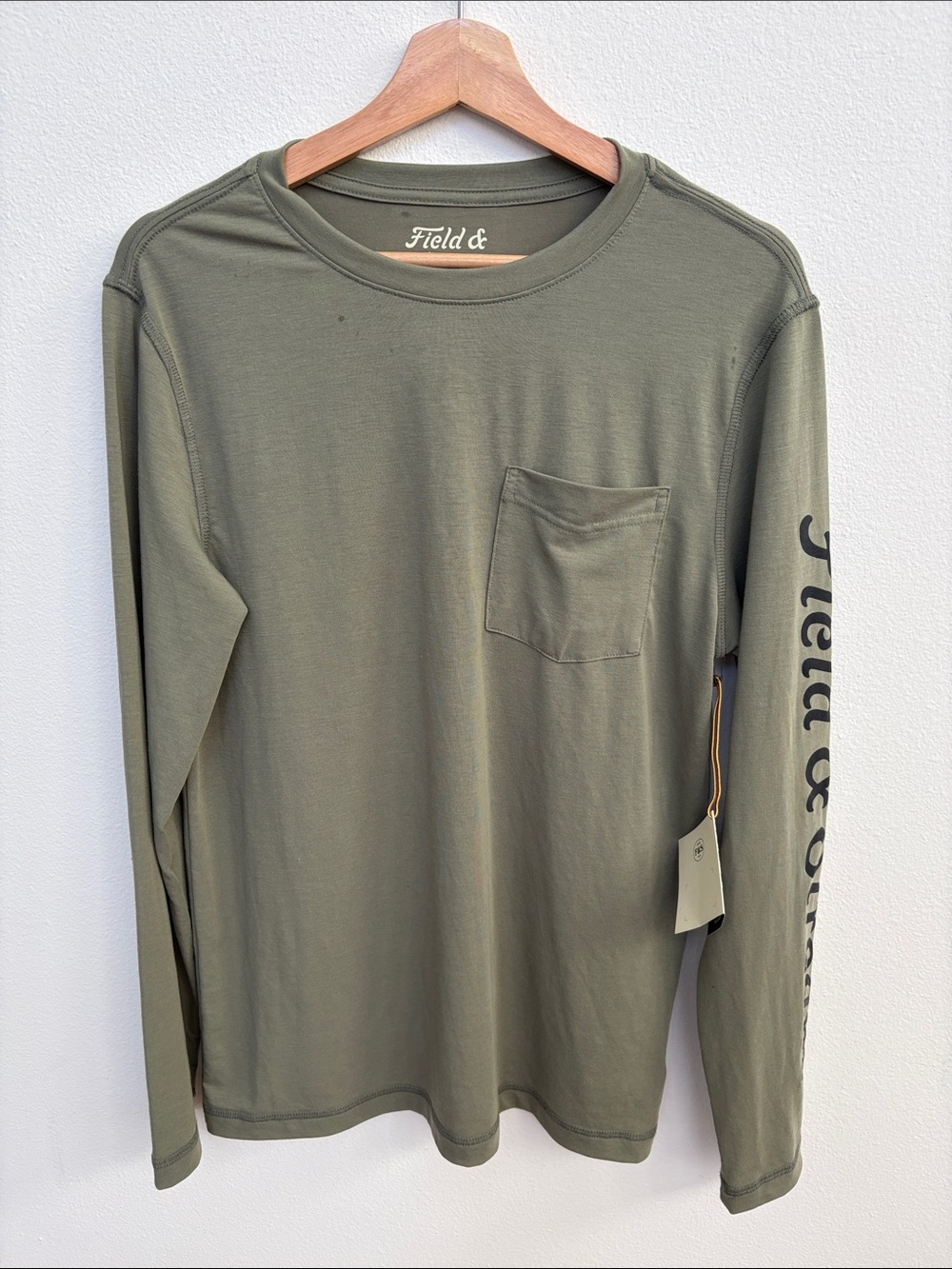 Field & Stream Olive Green Long-Sleeve Pocket Tee with Sleeve Script